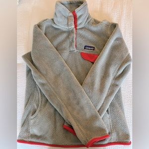 Patagonia Gray Pink Coral Re-Tool Snap-T Pullover Fleece